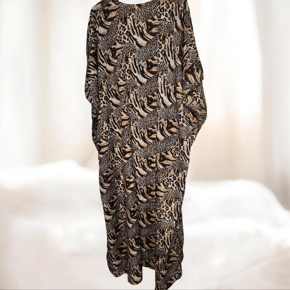 WINLAR KAFTAN Leopard Print, Gold Trim Women's Dress ONE SIZE FITS MOST, 🔥💚💙
